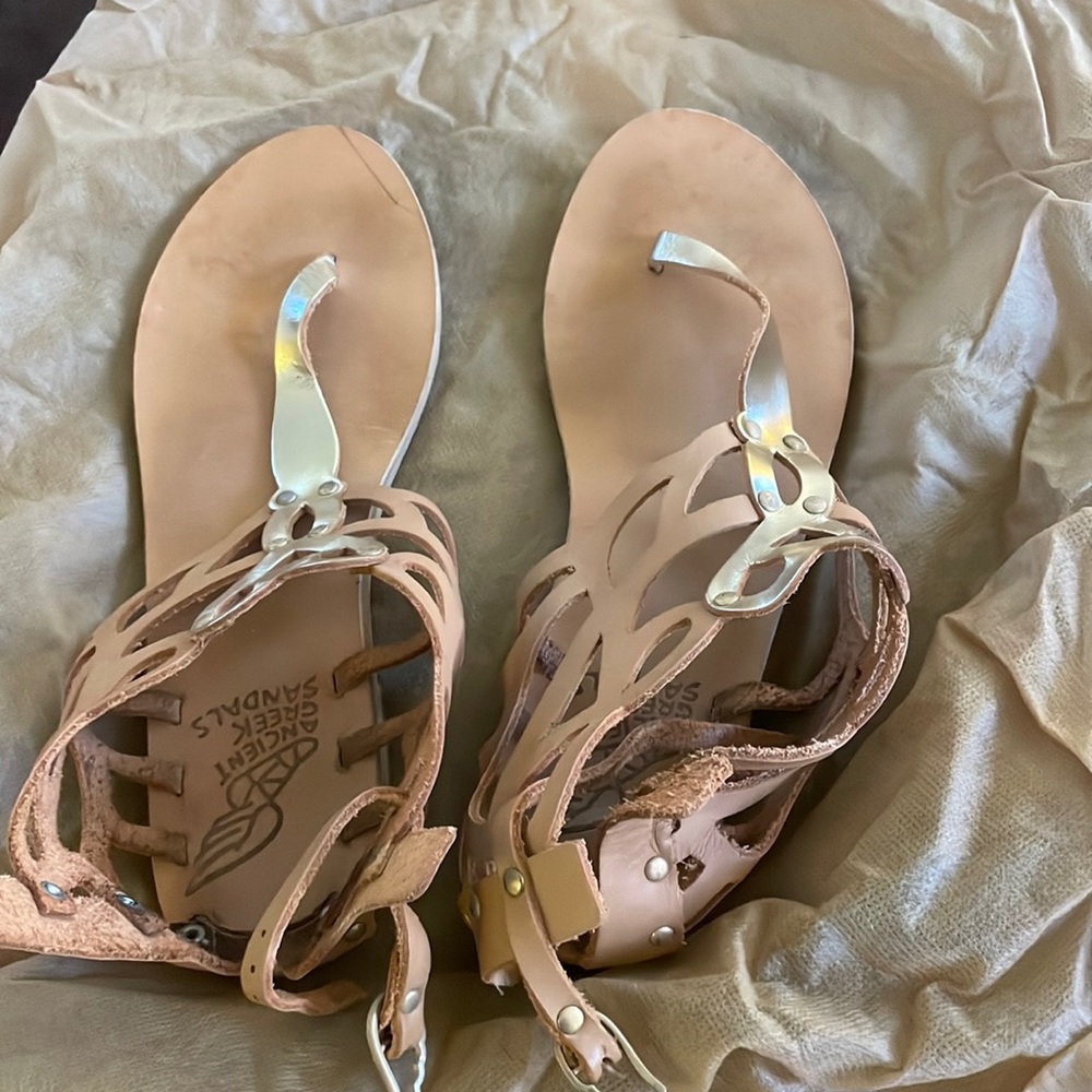Ancient Greek sandals gold and tan size 38